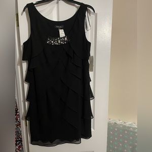 Womens S.L. Fashions black ruffle dress with rhinestone detail. Size 16. NWT